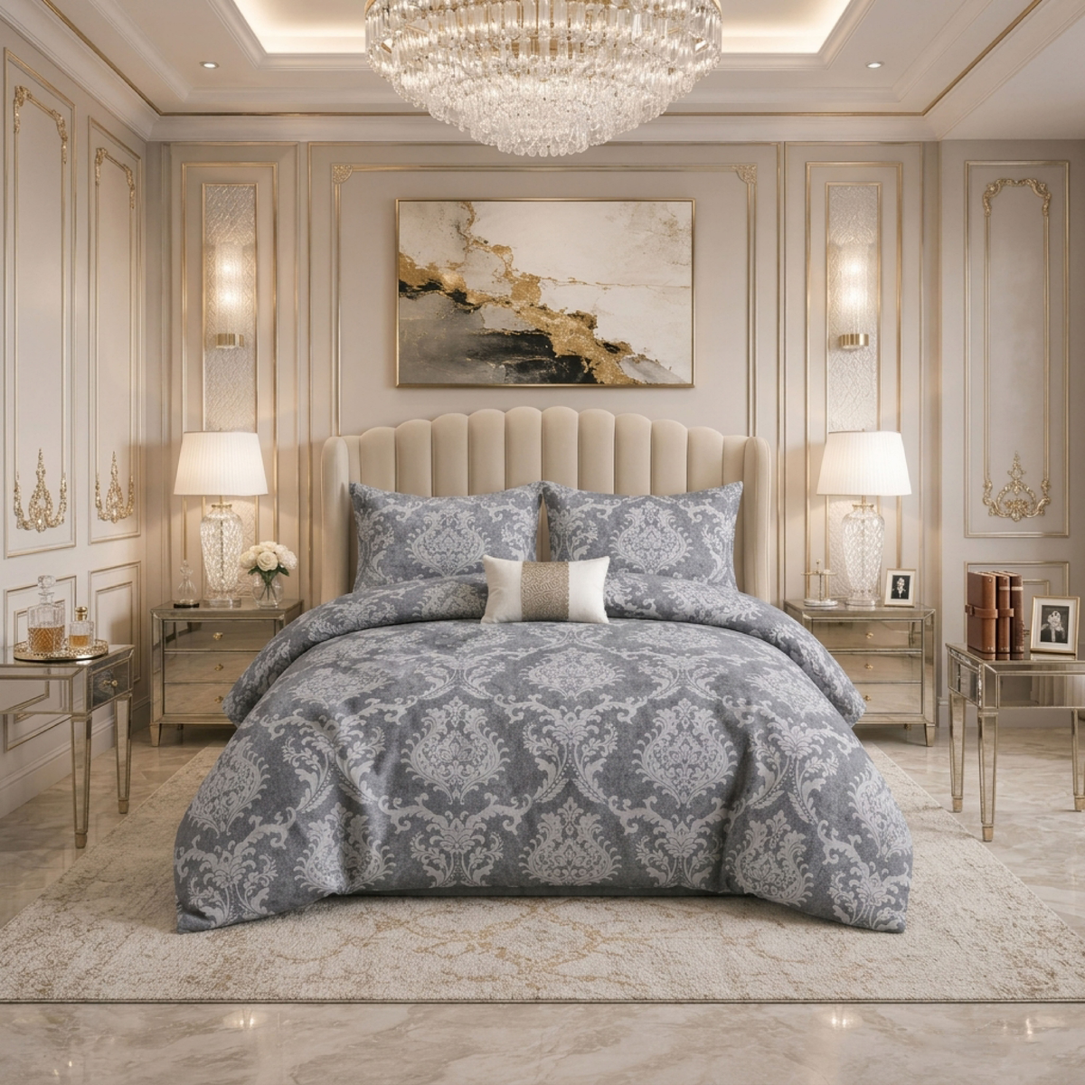 Royal Damask Jacquard Duvet Cover Set – Slate Grey