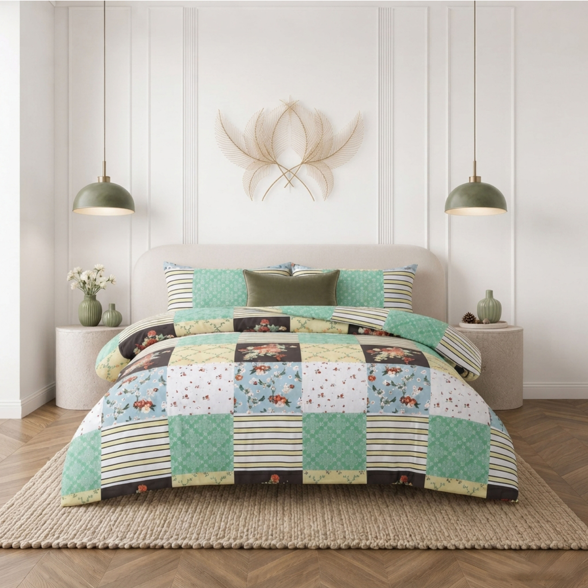 Mint Patch Vintage Patchwork Duvet Cover Set