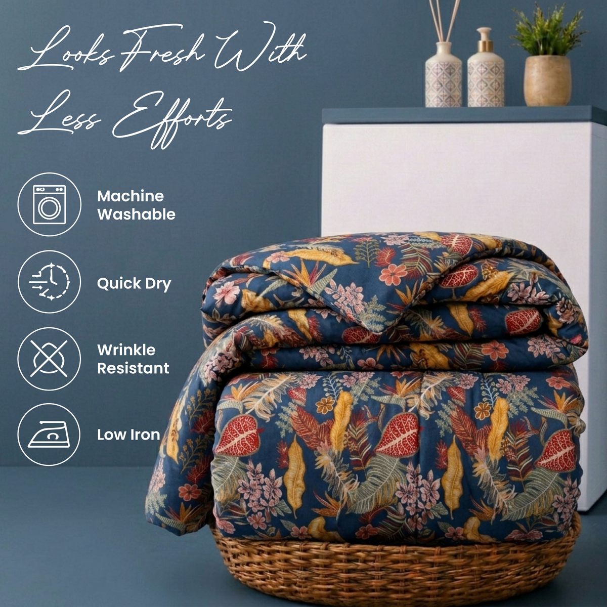 Forest Bloom Botanical Duvet Cover Set – Midnight Navy
