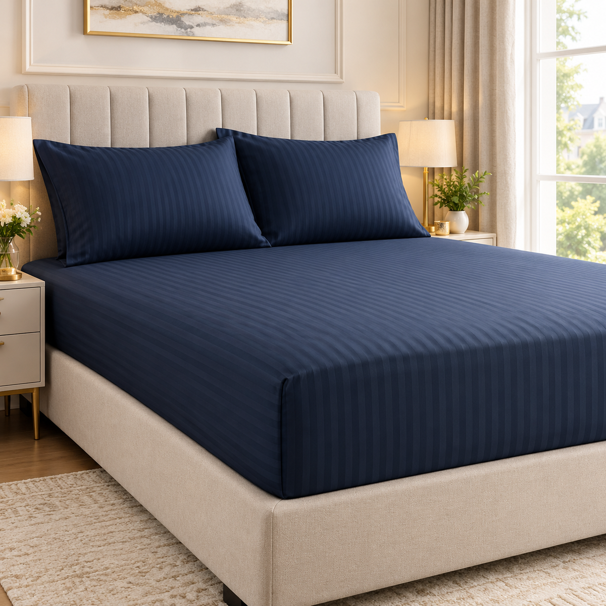 Luxury Satin Stripe Fitted Sheet - Hotel Quality Extra Deep Bed Sheets
