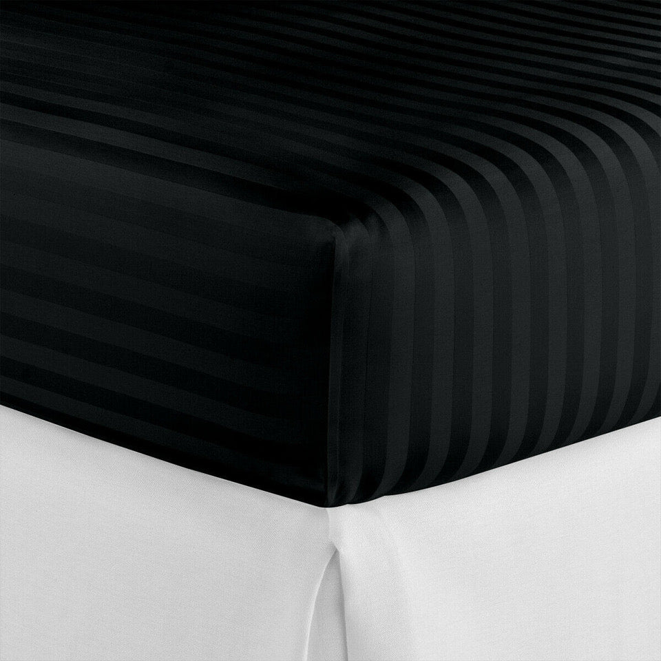 Luxury Satin Stripe Fitted Sheet - Hotel Quality Extra Deep Bed Sheets