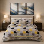 Velora Grid Geometric Arc Duvet Cover Set – Ochre & Navy