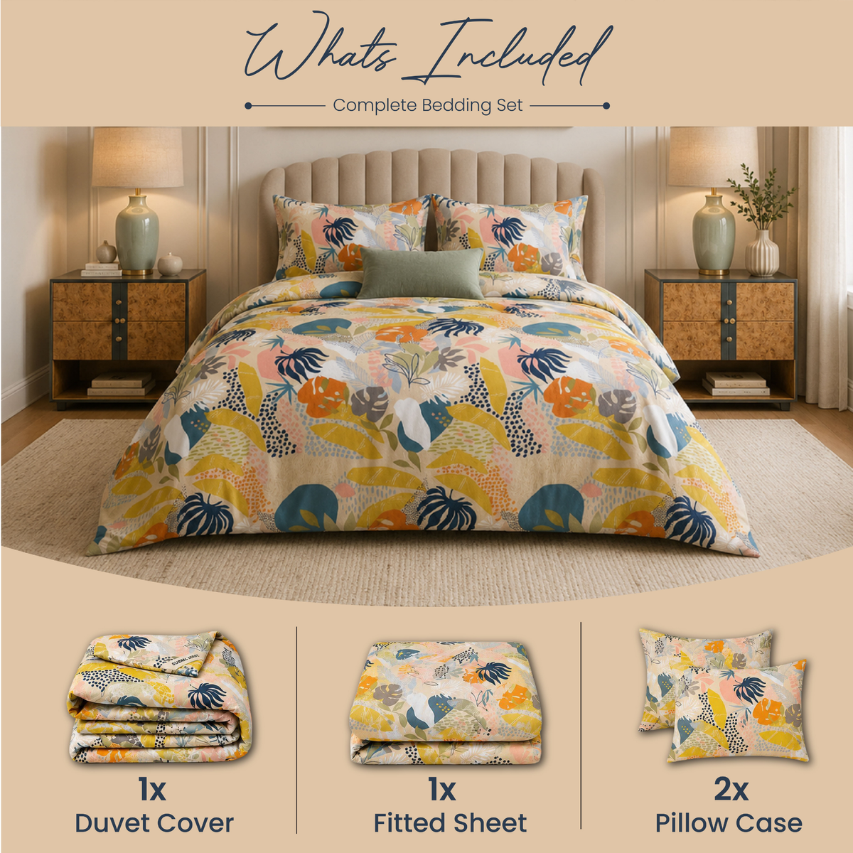 Tropical Palms Abstract Duvet Cover Set – Multi