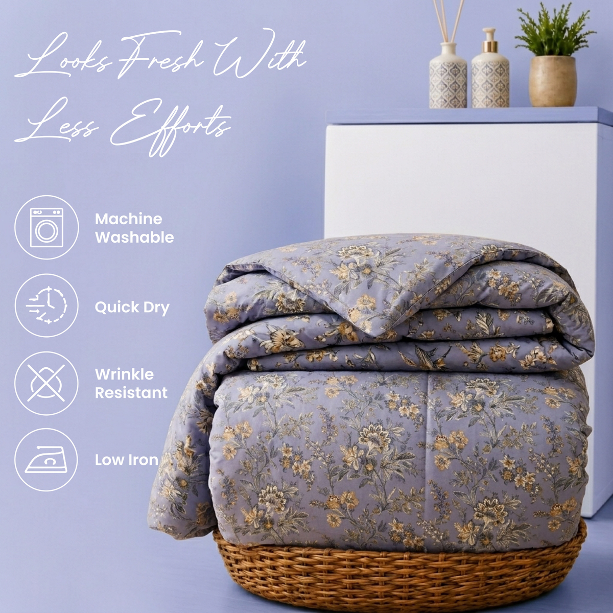Bluebell Bloom Floral Duvet Cover Set – Cornflower Blue