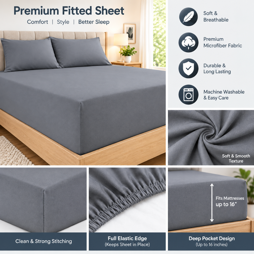 Ultra-Soft Premium Microfibre Fitted Sheet - Extra Deep Plain Bed Sheets