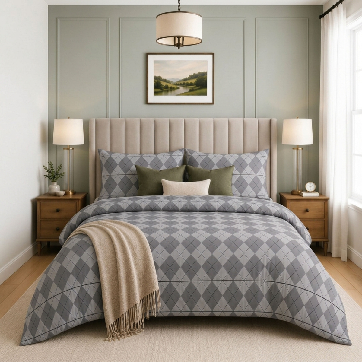 Nordic Slate Geometric Argyle Duvet Cover Set