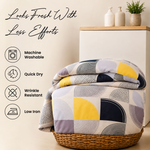 Velora Grid Geometric Arc Duvet Cover Set – Ochre & Navy