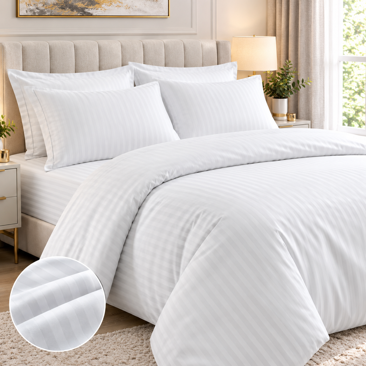 Hotel Quality Satin Stripe Pillows - Luxurious Anti-Allergy Bed Pillows Pair