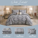 Royal Damask Jacquard Duvet Cover Set – Slate Grey