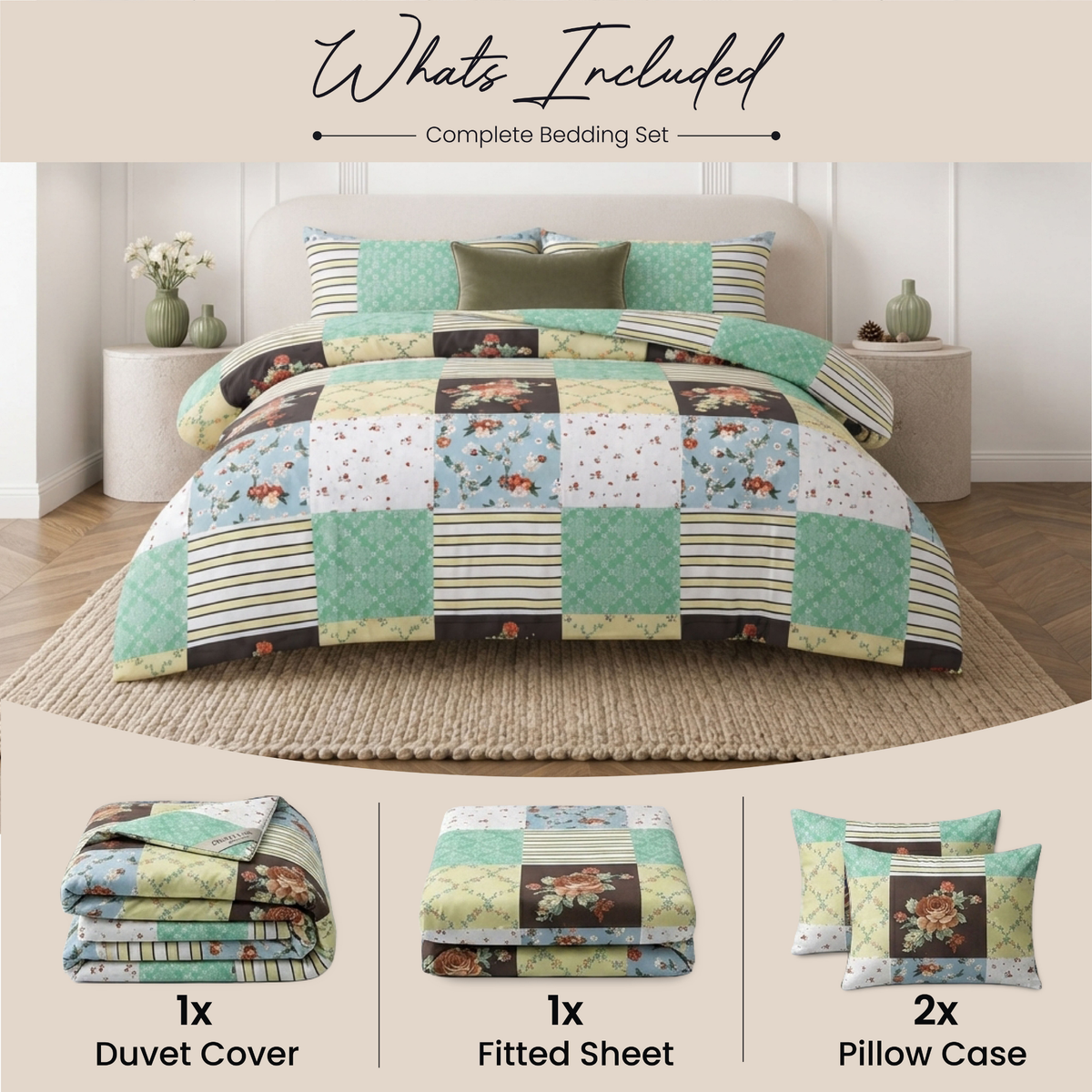 Mint Patch Vintage Patchwork Duvet Cover Set