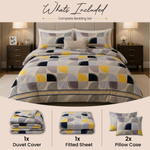 Velora Grid Geometric Arc Duvet Cover Set – Ochre & Navy
