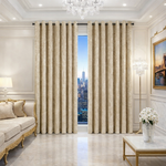 Luxury Beige Velvet Embossed Eyelet Curtains – Heavy Thermal Blackout Drapes