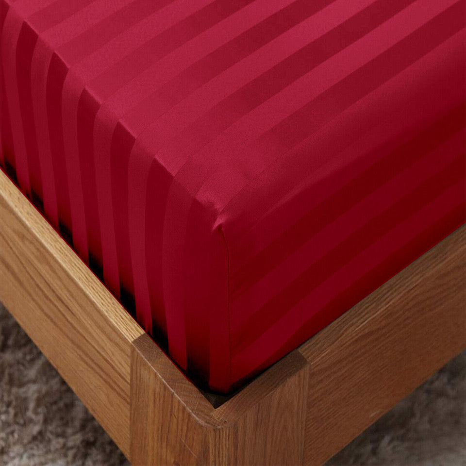 Luxury Satin Stripe Fitted Sheet - Hotel Quality Extra Deep Bed Sheets