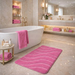 Luxury Wavy Patterned Pink Bath Mat – Non-Slip Absorbent Bath Rug Runner