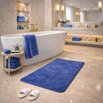 Ultra-Soft Embossed Leaf Non-Slip Bath Mat Runner – Royal Blue