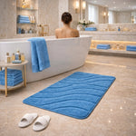 Luxury Wavy Patterned Teal Blue Bath Mat – Non-Slip Absorbent Bath Rug