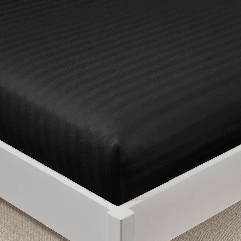 Luxury Satin Stripe Fitted Sheet - Hotel Quality Extra Deep Bed Sheets