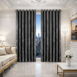 Luxury Charcoal Grey Velvet Embossed Eyelet Curtains – Heavy Thermal Blackout Drapes