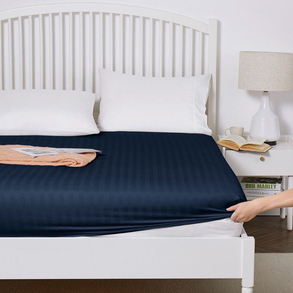 Luxury Satin Stripe Fitted Sheet - Hotel Quality Extra Deep Bed Sheets